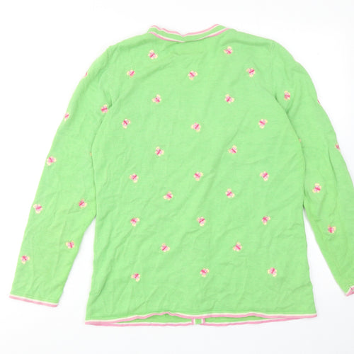Quacker Factory Womens Green V-Neck Geometric Acrylic Cardigan Jumper Size XS - Butterfly