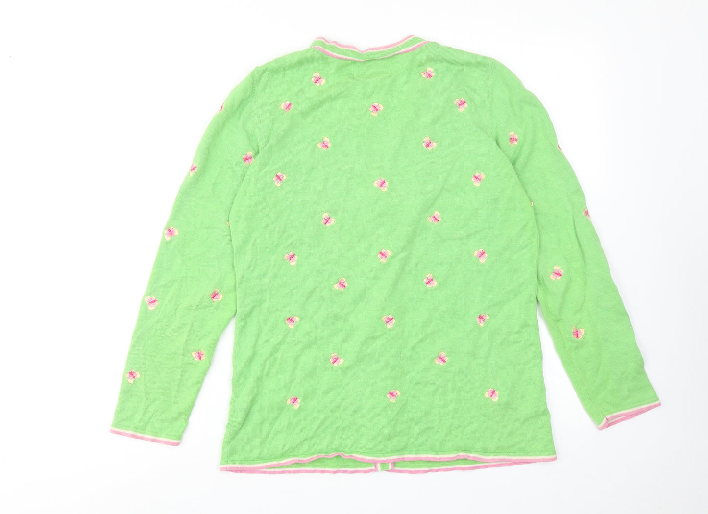 Quacker Factory Womens Green V-Neck Geometric Acrylic Cardigan Jumper Size XS - Butterfly