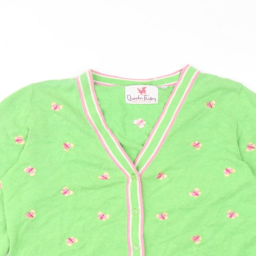 Quacker Factory Womens Green V-Neck Geometric Acrylic Cardigan Jumper Size XS - Butterfly