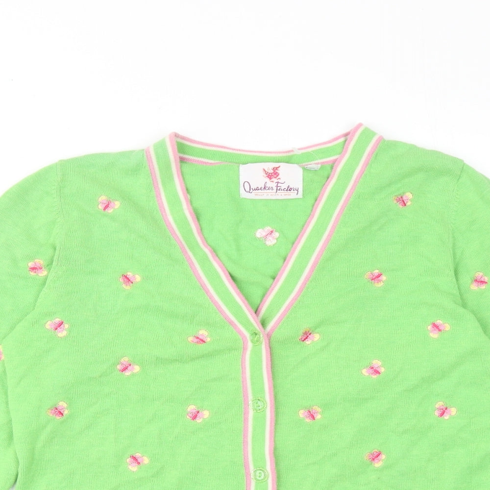 Quacker Factory Womens Green V-Neck Geometric Acrylic Cardigan Jumper Size XS - Butterfly