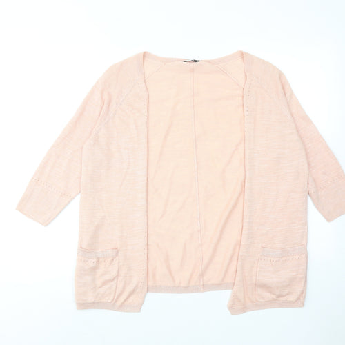 Classic Womens Pink V-Neck Ramie Cardigan Jumper Size 10