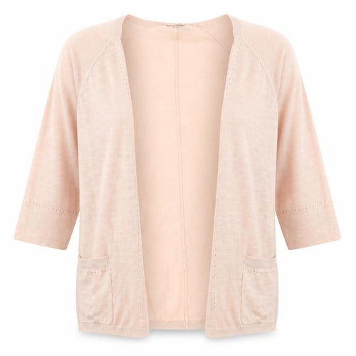 Classic Womens Pink V-Neck Ramie Cardigan Jumper Size 10