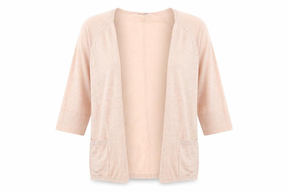 Classic Womens Pink V-Neck Ramie Cardigan Jumper Size 10