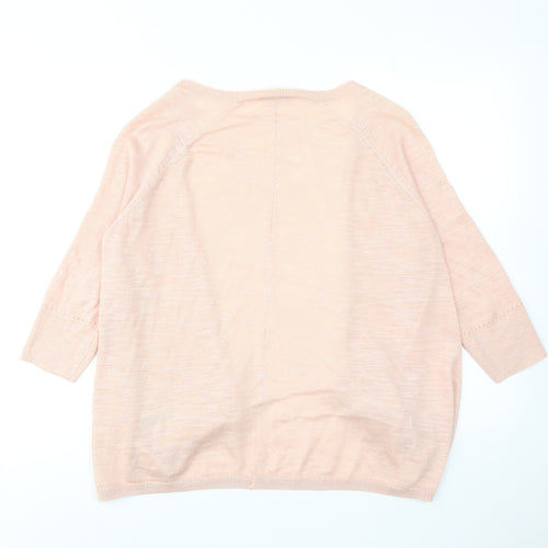 Classic Womens Pink V-Neck Ramie Cardigan Jumper Size 10