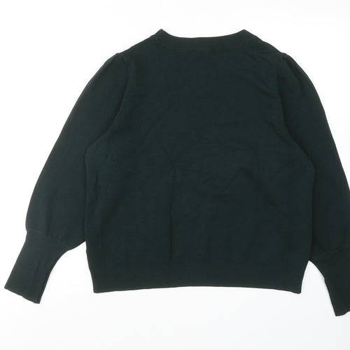 H&M Womens Green Round Neck Viscose Pullover Jumper Size L