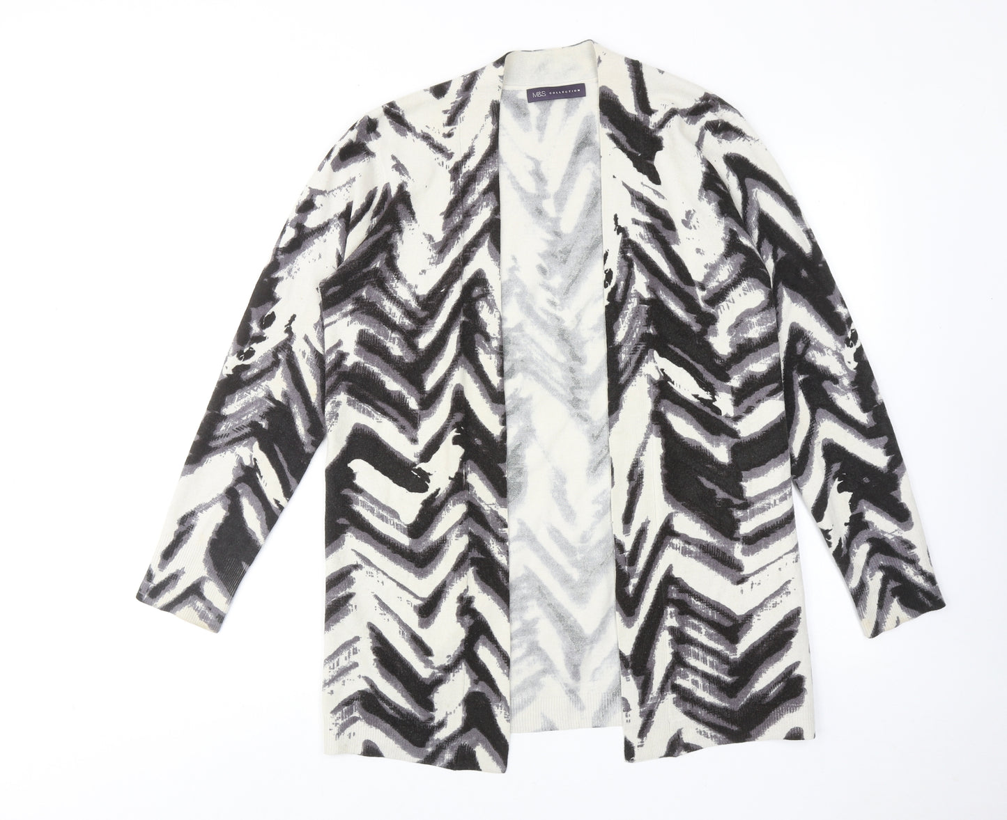 Marks and Spencer Womens Multicoloured V-Neck Geometric Acrylic Cardigan Jumper Size 14