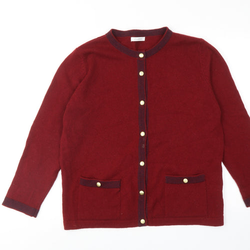 Classic Womens Red Round Neck Acrylic Cardigan Jumper Size 16