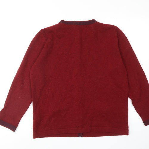 Classic Womens Red Round Neck Acrylic Cardigan Jumper Size 16