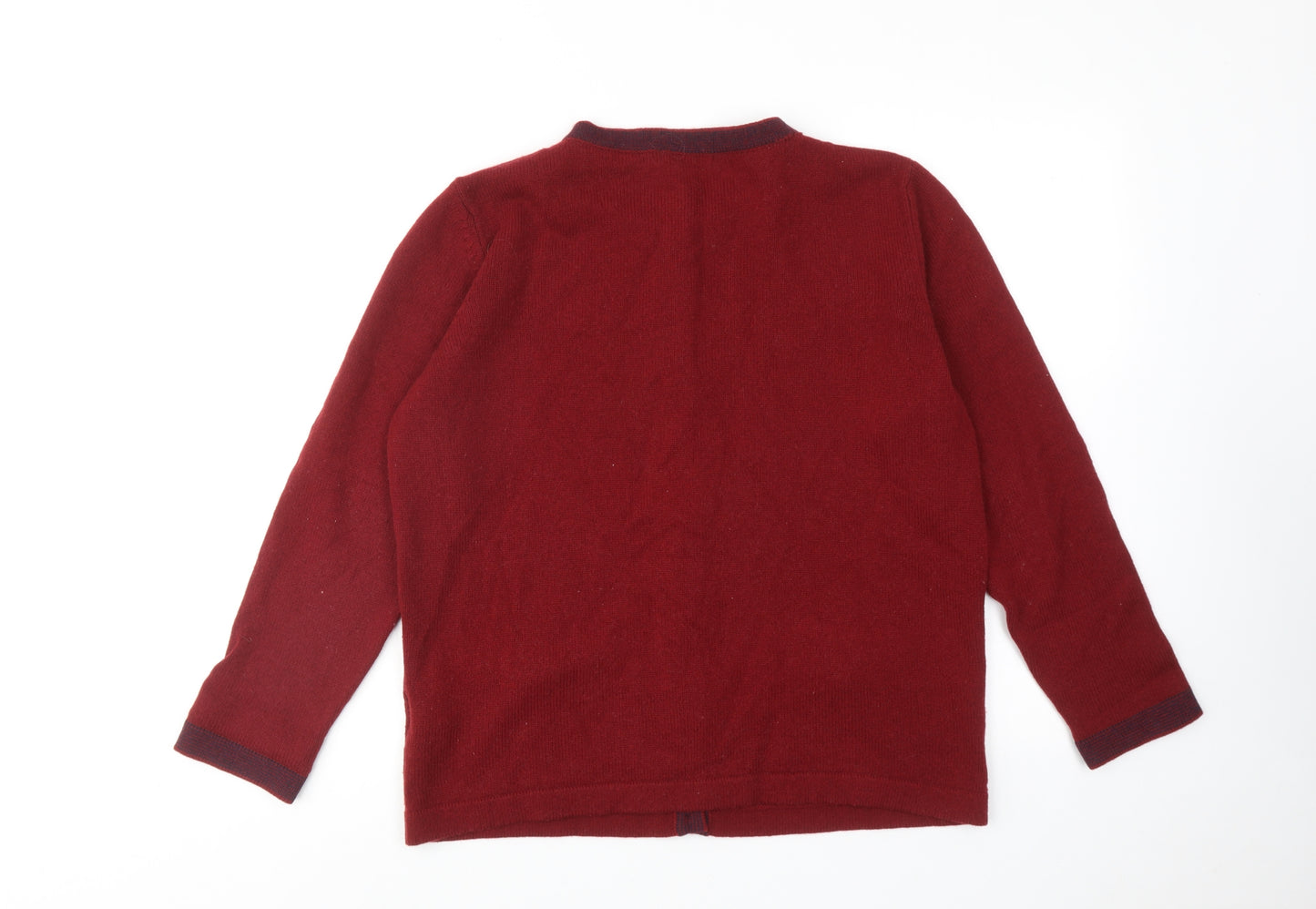 Classic Womens Red Round Neck Acrylic Cardigan Jumper Size 16