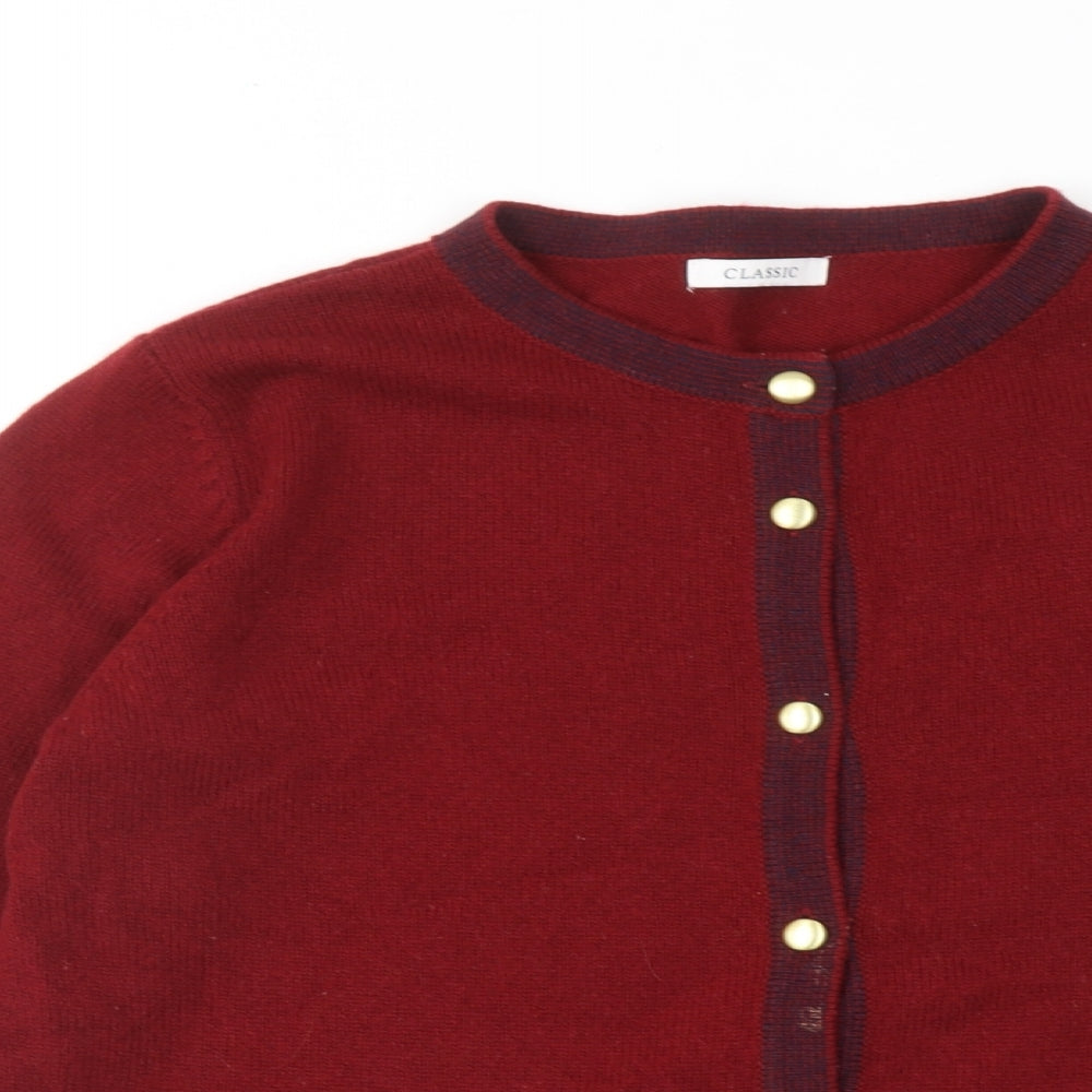 Classic Womens Red Round Neck Acrylic Cardigan Jumper Size 16