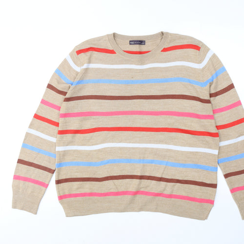 Marks and Spencer Womens Multicoloured Round Neck Striped Acrylic Pullover Jumper Size 14