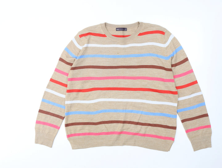 Marks and Spencer Womens Multicoloured Round Neck Striped Acrylic Pullover Jumper Size 14