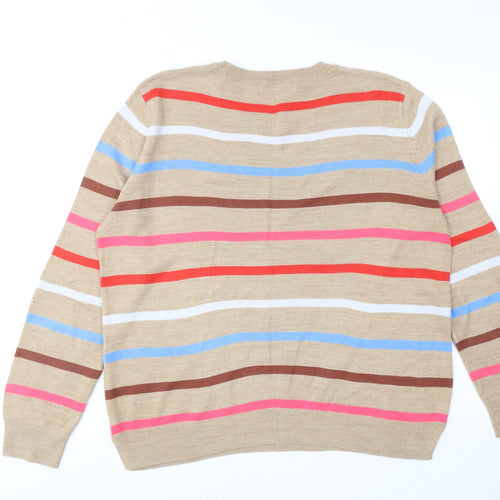 Marks and Spencer Womens Multicoloured Round Neck Striped Acrylic Pullover Jumper Size 14