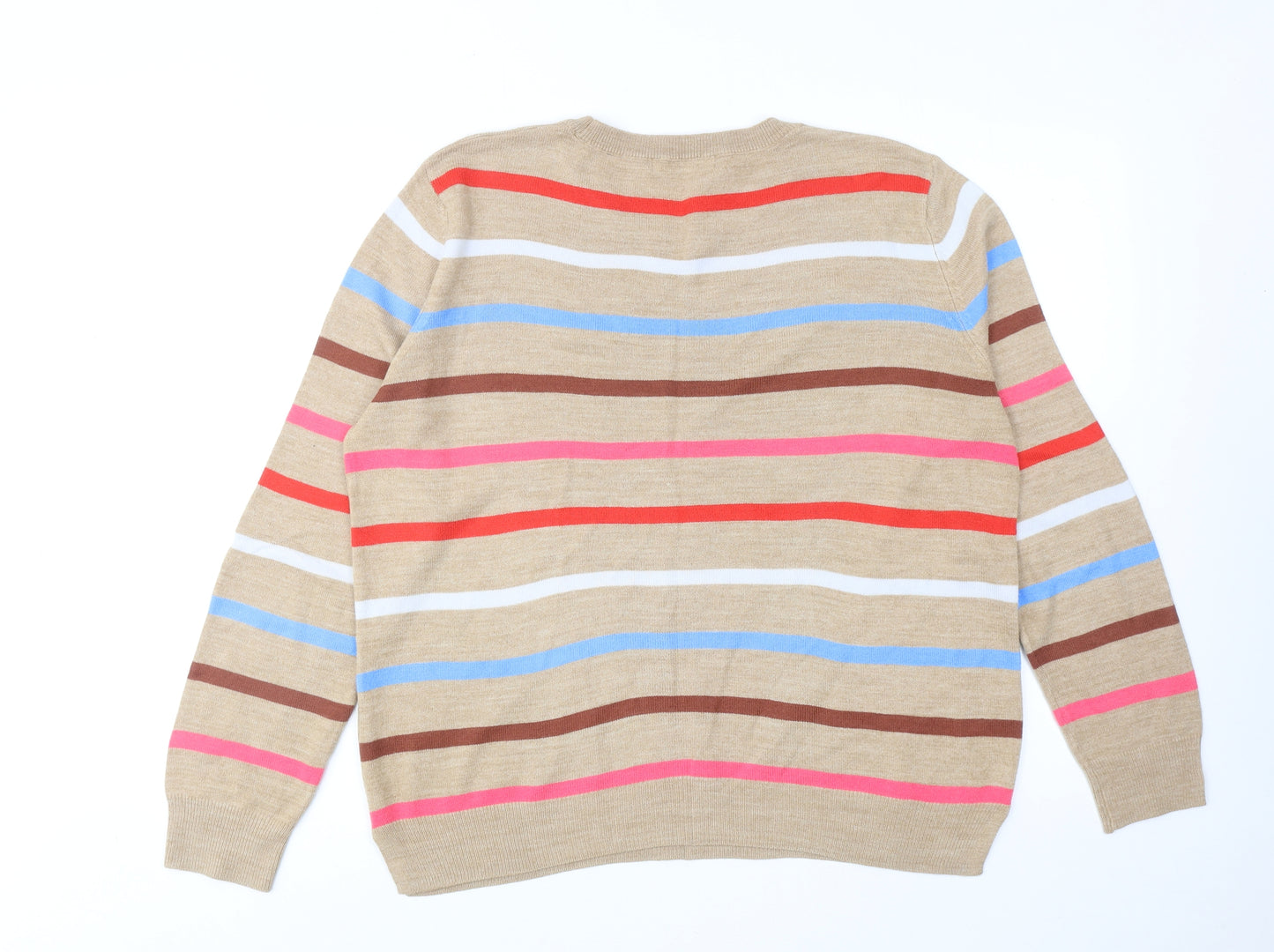 Marks and Spencer Womens Multicoloured Round Neck Striped Acrylic Pullover Jumper Size 14