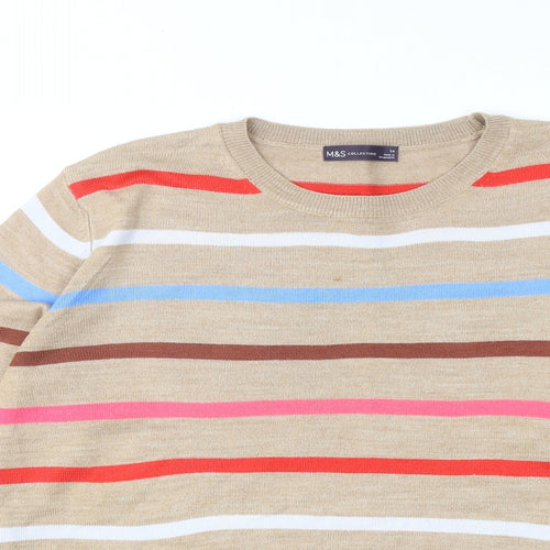 Marks and Spencer Womens Multicoloured Round Neck Striped Acrylic Pullover Jumper Size 14