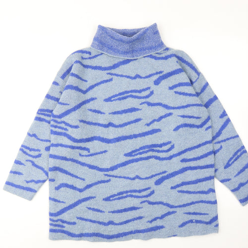 NA-KD Womens Blue Roll Neck Geometric Acrylic Pullover Jumper Size M