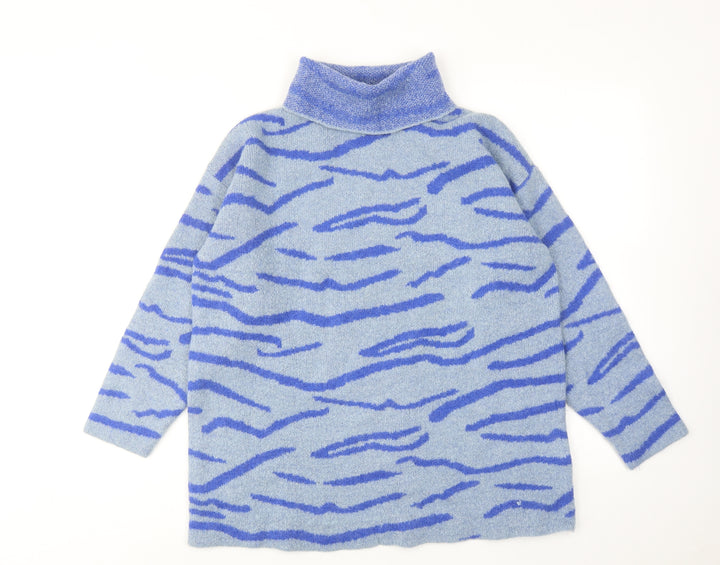NA-KD Womens Blue Roll Neck Geometric Acrylic Pullover Jumper Size M