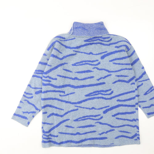 NA-KD Womens Blue Roll Neck Geometric Acrylic Pullover Jumper Size M