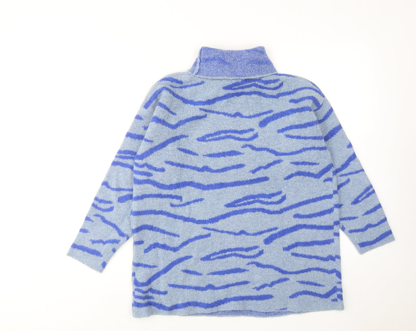 NA-KD Womens Blue Roll Neck Geometric Acrylic Pullover Jumper Size M