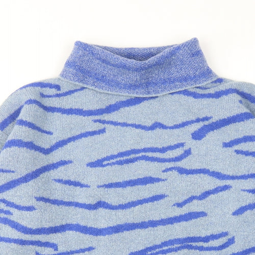 NA-KD Womens Blue Roll Neck Geometric Acrylic Pullover Jumper Size M