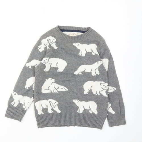 H&M Boys Grey Round Neck Geometric Cotton Pullover Jumper Size 4-5 Years Pullover - Polar Bear Pattern