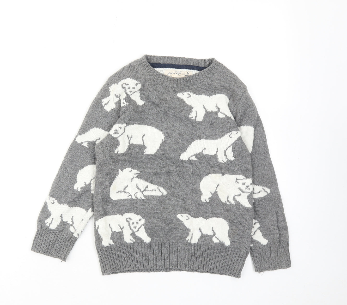 H&M Boys Grey Round Neck Geometric Cotton Pullover Jumper Size 4-5 Years Pullover - Polar Bear Pattern