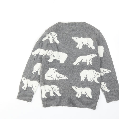 H&M Boys Grey Round Neck Geometric Cotton Pullover Jumper Size 4-5 Years Pullover - Polar Bear Pattern