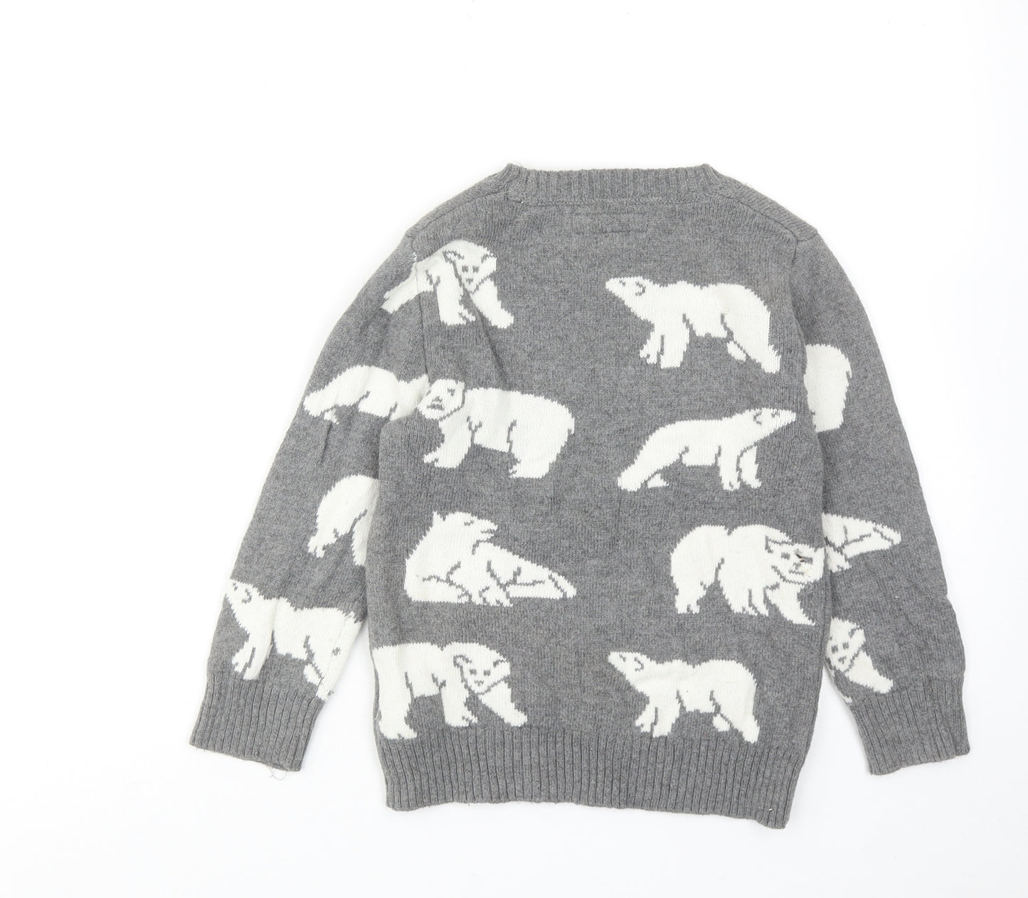 H&M Boys Grey Round Neck Geometric Cotton Pullover Jumper Size 4-5 Years Pullover - Polar Bear Pattern
