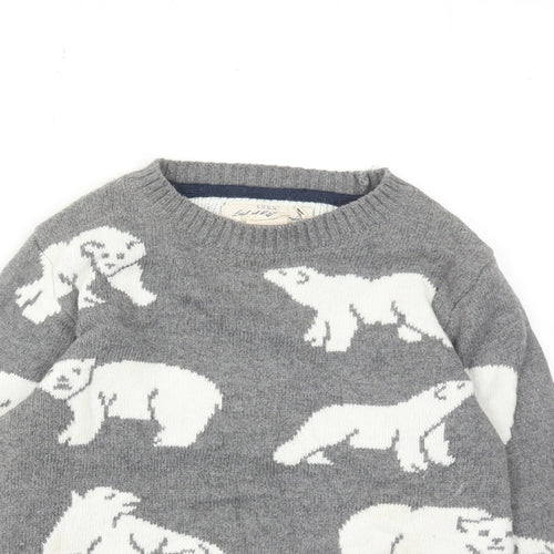 H&M Boys Grey Round Neck Geometric Cotton Pullover Jumper Size 4-5 Years Pullover - Polar Bear Pattern