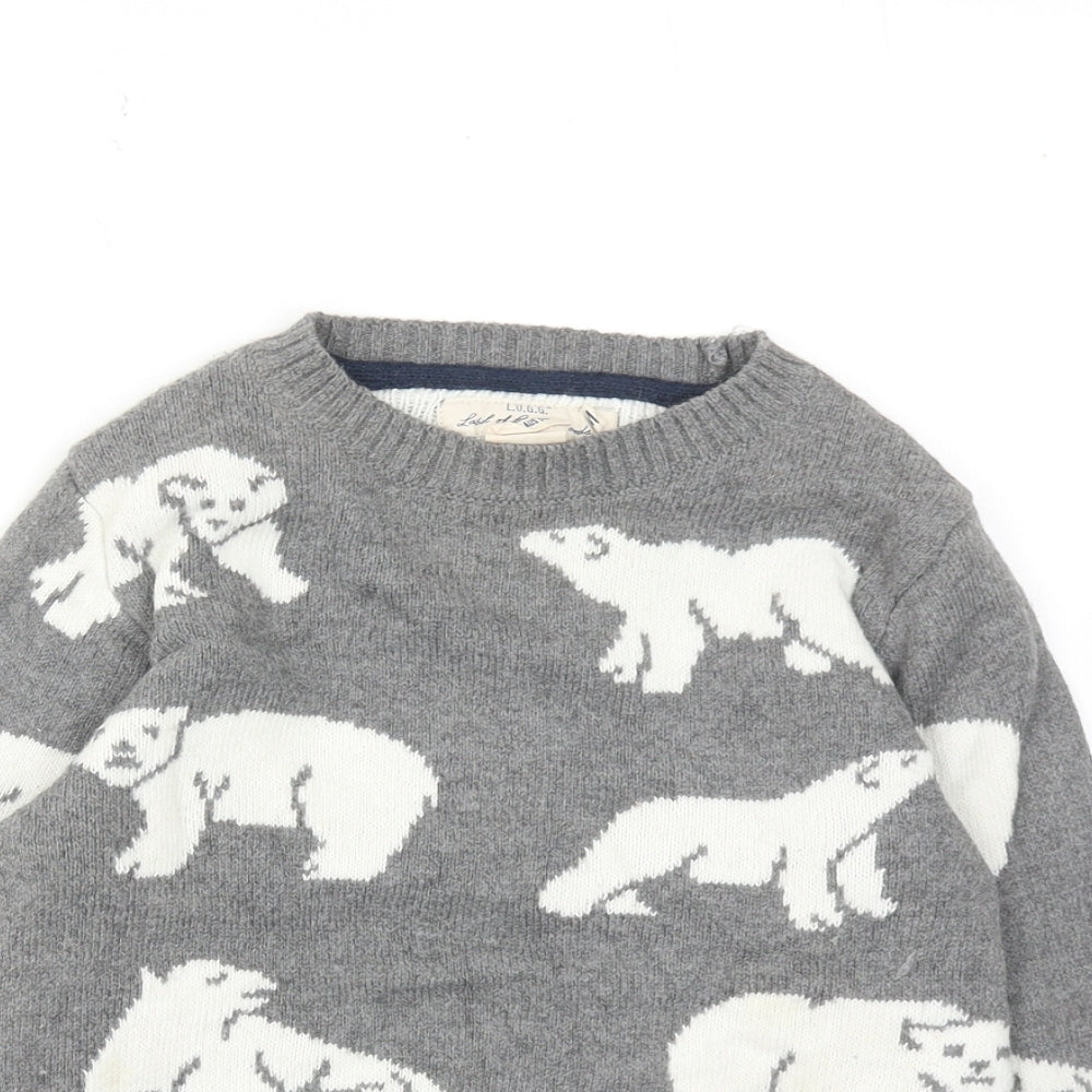 H&M Boys Grey Round Neck Geometric Cotton Pullover Jumper Size 4-5 Years Pullover - Polar Bear Pattern