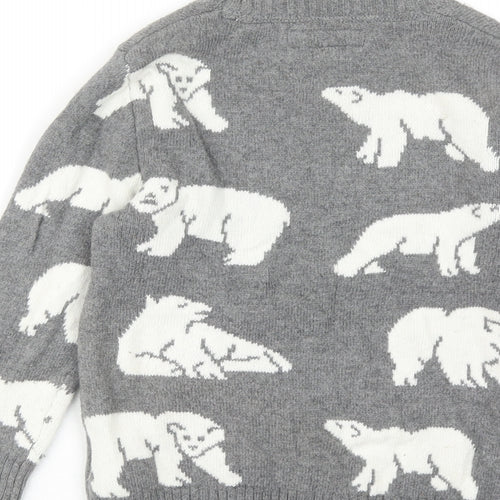 H&M Boys Grey Round Neck Geometric Cotton Pullover Jumper Size 4-5 Years Pullover - Polar Bear Pattern
