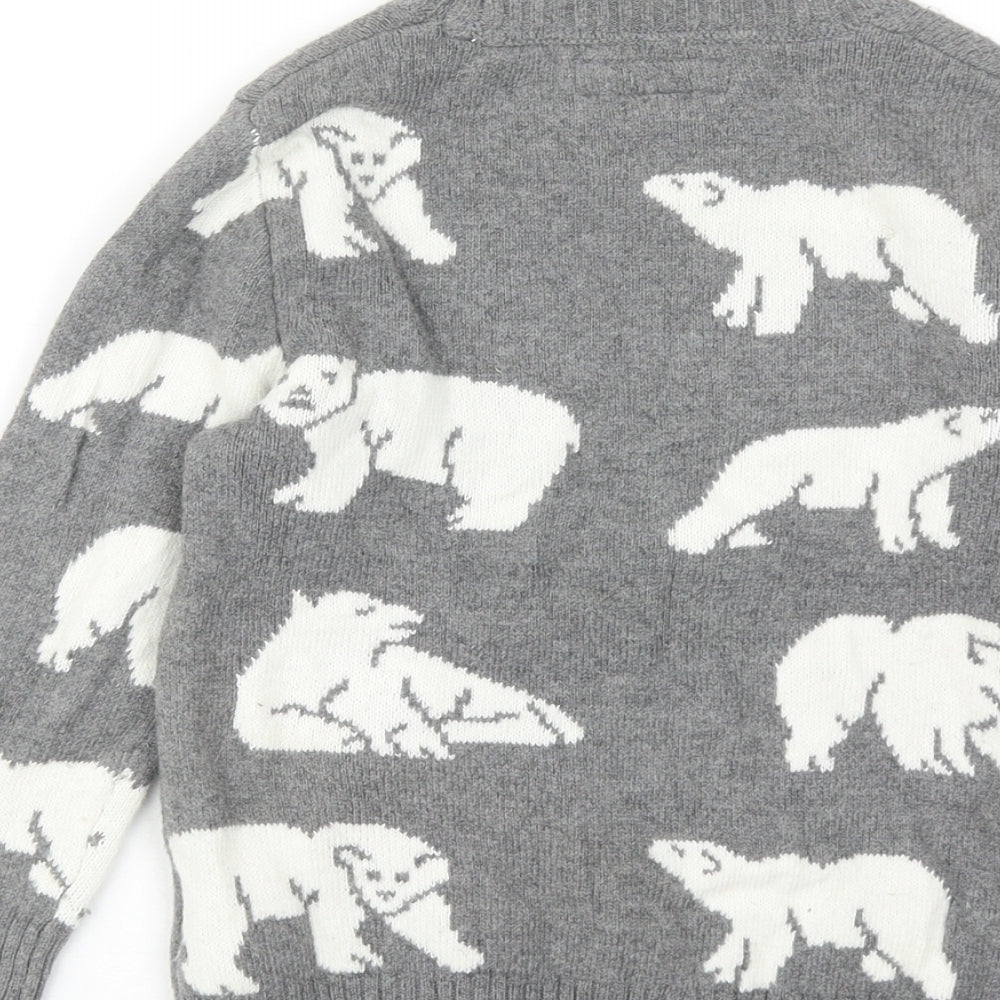 H&M Boys Grey Round Neck Geometric Cotton Pullover Jumper Size 4-5 Years Pullover - Polar Bear Pattern