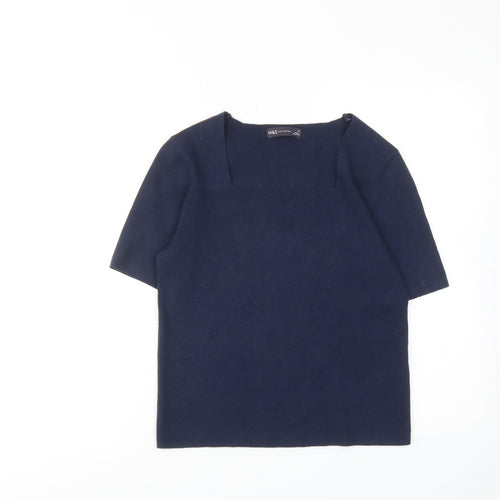 Marks and Spencer Womens Blue Viscose Basic Blouse Size 14 Square Neck