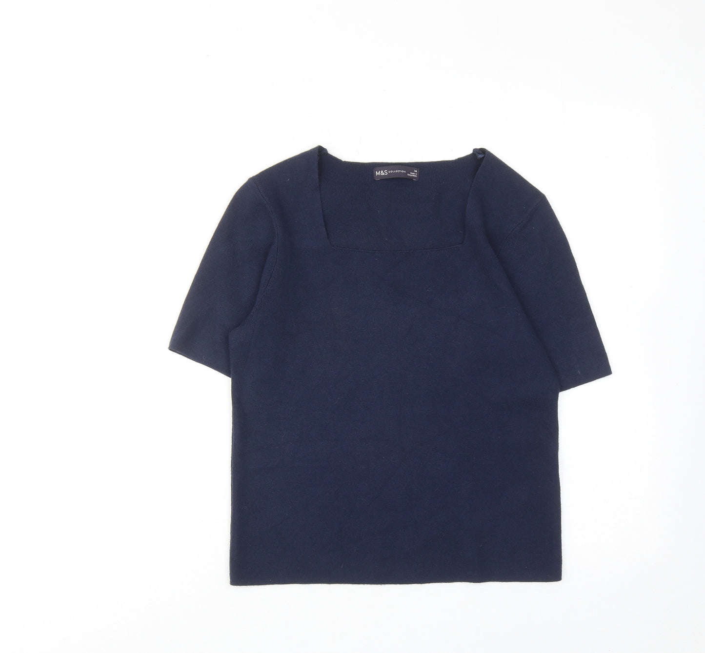 Marks and Spencer Womens Blue Viscose Basic Blouse Size 14 Square Neck