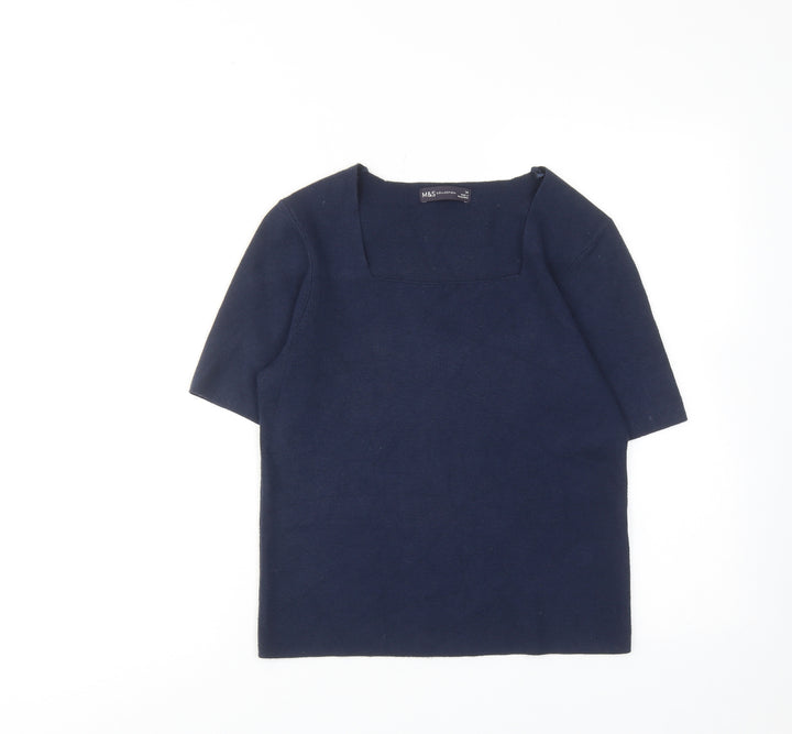 Marks and Spencer Womens Blue Viscose Basic Blouse Size 14 Square Neck