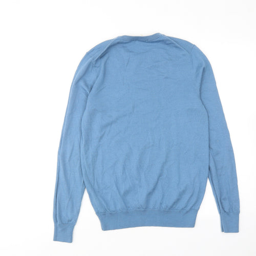 Uniqlo Mens Blue Round Neck Wool Pullover Jumper Size L Long Sleeve