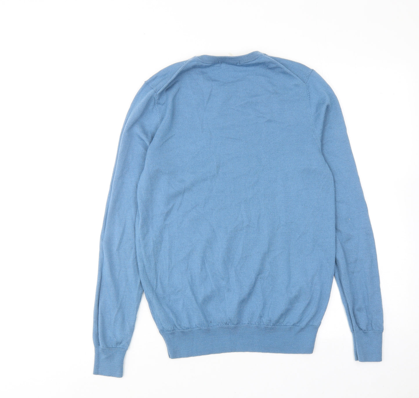 Uniqlo Mens Blue Round Neck Wool Pullover Jumper Size L Long Sleeve