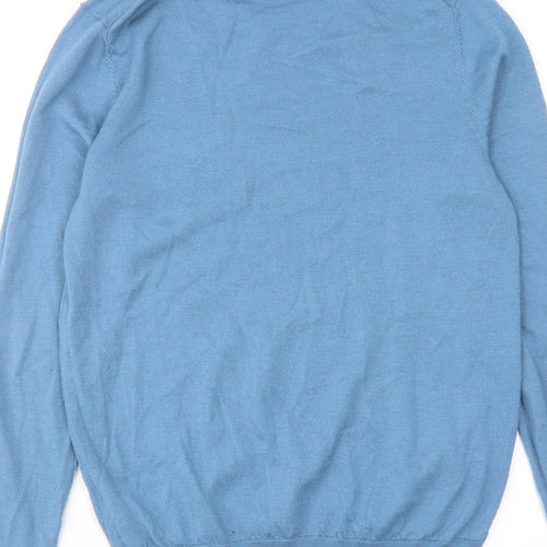 Uniqlo Mens Blue Round Neck Wool Pullover Jumper Size L Long Sleeve