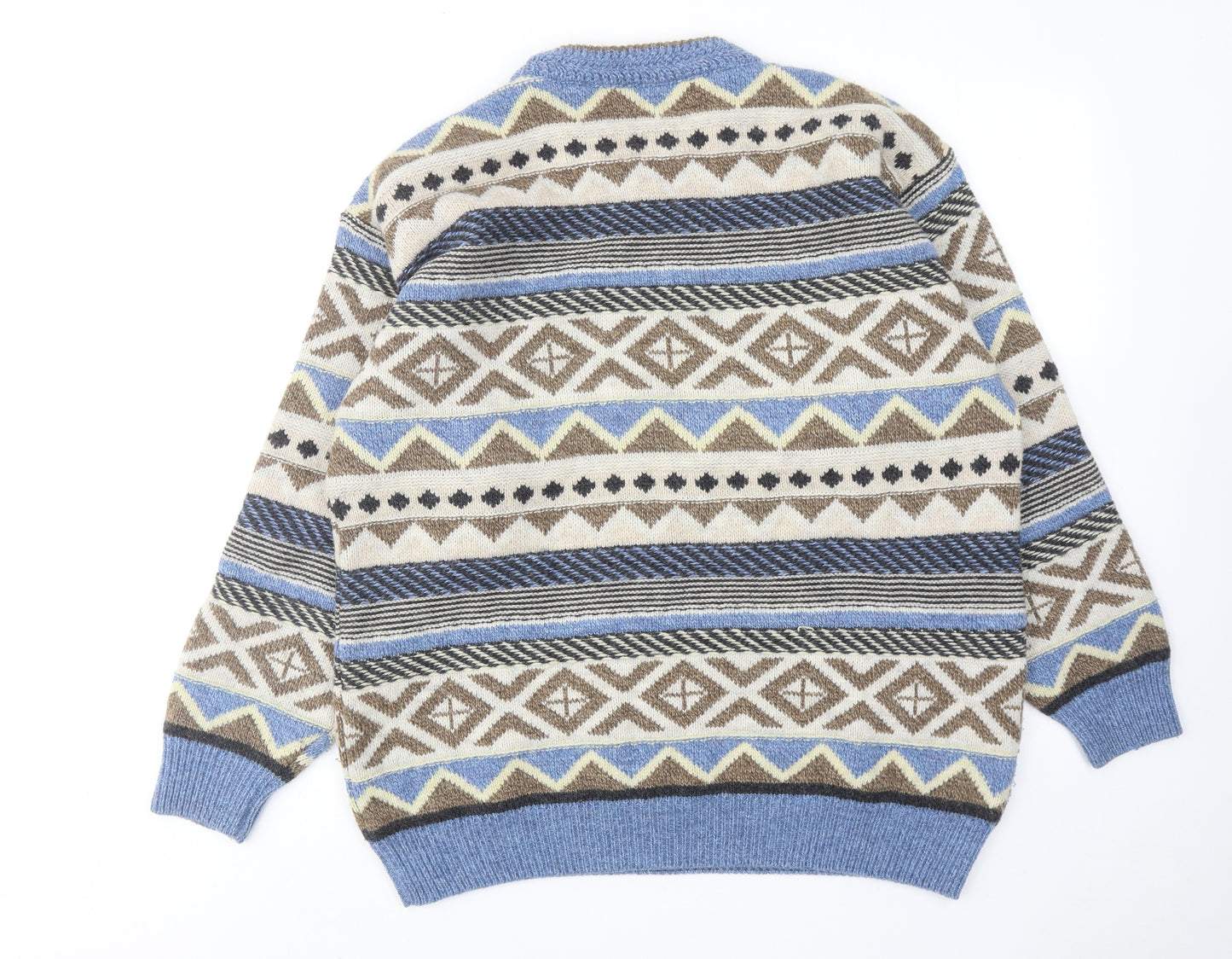 Bosch Mens Blue Round Neck Geometric Acrylic Pullover Jumper Size L Long Sleeve