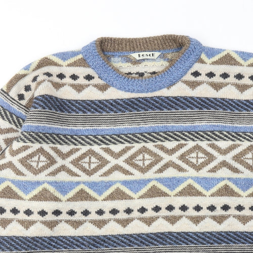Bosch Mens Blue Round Neck Geometric Acrylic Pullover Jumper Size L Long Sleeve