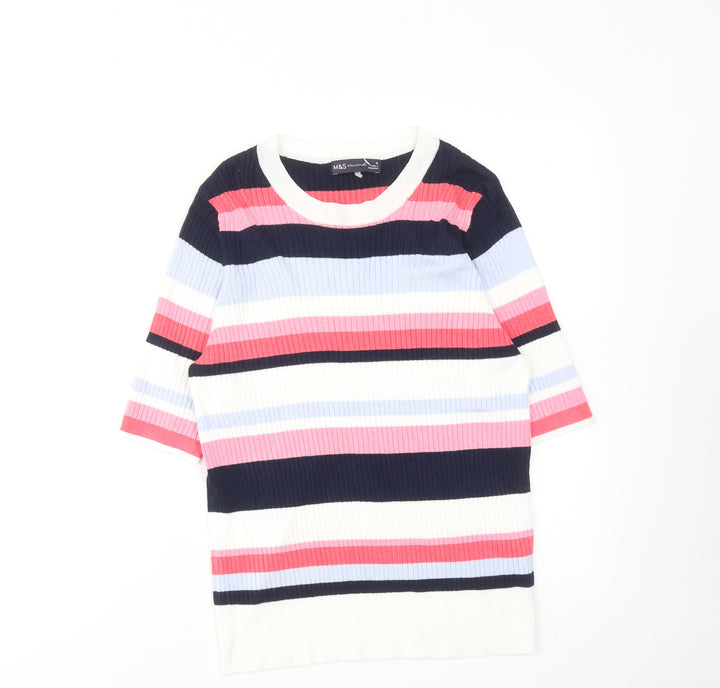 Marks and Spencer Womens Multicoloured Round Neck Striped Viscose Pullover Jumper Size 16