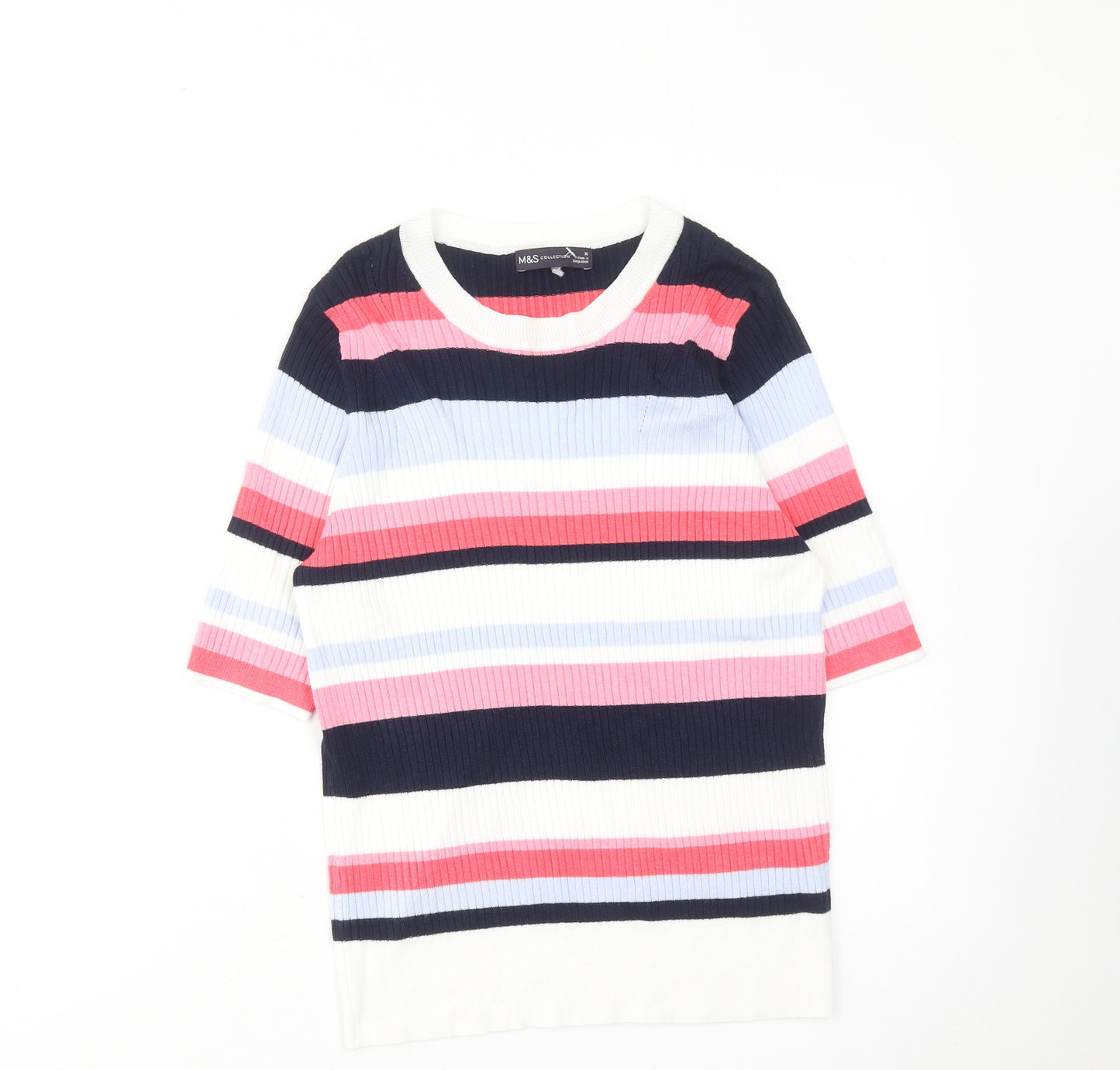 Marks and Spencer Womens Multicoloured Round Neck Striped Viscose Pullover Jumper Size 16