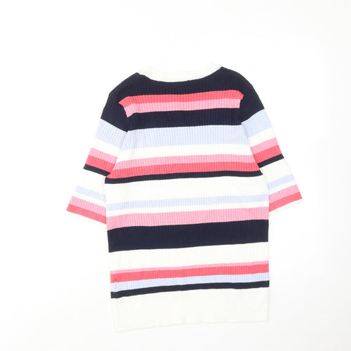 Marks and Spencer Womens Multicoloured Round Neck Striped Viscose Pullover Jumper Size 16