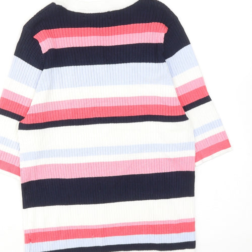 Marks and Spencer Womens Multicoloured Round Neck Striped Viscose Pullover Jumper Size 16