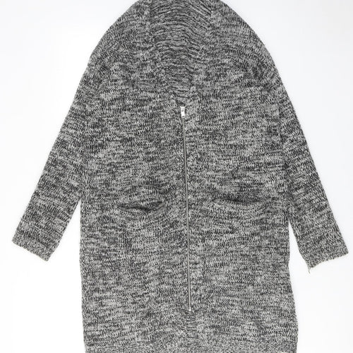 H&M Womens Grey V-Neck Acrylic Full Zip Jumper Size S