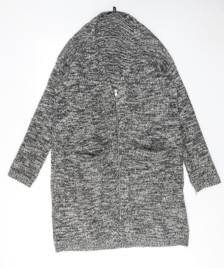 H&M Womens Grey V-Neck Acrylic Full Zip Jumper Size S