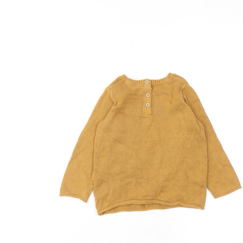 Marks and Spencer Boys Yellow Cotton Pullover Jumper Size 12-18 Months Button - Cute Fox