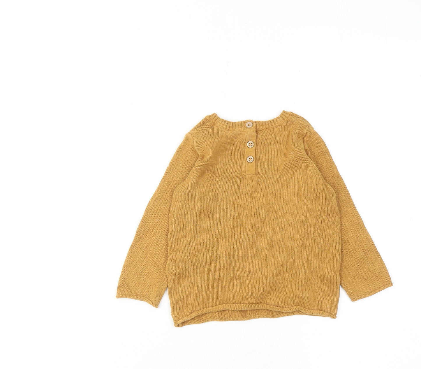 Marks and Spencer Boys Yellow Cotton Pullover Jumper Size 12-18 Months Button - Cute Fox