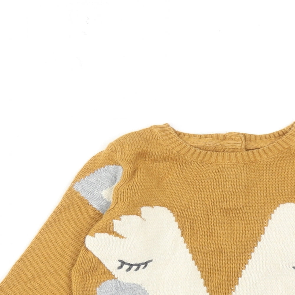 Marks and Spencer Boys Yellow Cotton Pullover Jumper Size 12-18 Months Button - Cute Fox
