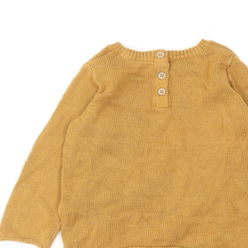 Marks and Spencer Boys Yellow Cotton Pullover Jumper Size 12-18 Months Button - Cute Fox
